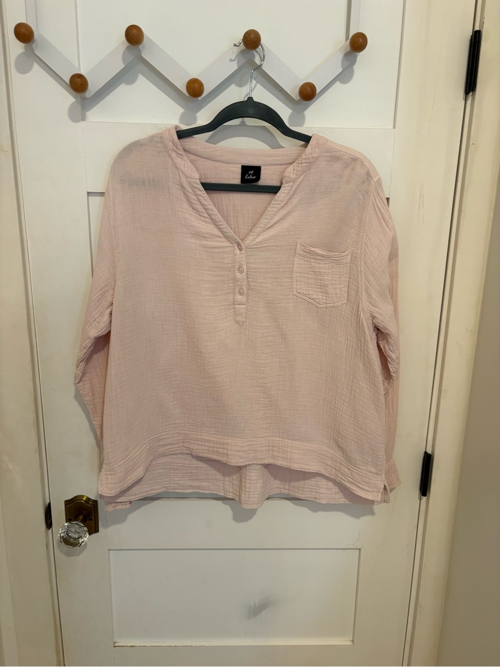 Echo Pale Pink Double Gauze Henley Blouse